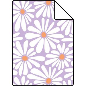 Proefstaal ESTAhome behang madeliefjes lila paars en oranje - 26.5 x 21 cm - 131153-S
