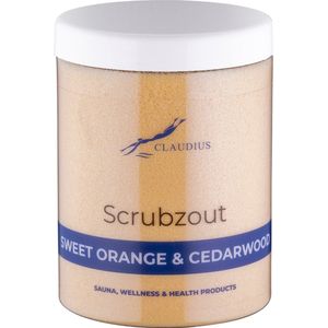Scrubzout Sweet Orange & Cedarwood in handige pot - 1250 gram - met witte deksel - Hydraterende Lichaamsscrub