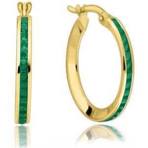 Juwelier Zwartevalk - 14 karaat gouden oorbellen met groene zirkonia 19mm/2.2mm--
