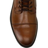 Manfield - Cognac - Leren Veterschoenen - Hoge Vetersluiting - Platte Hak 2 cm