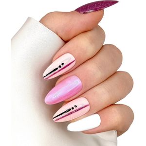 SD Press on Nails - B-204 - Plaknagels - Nagelset 20 Nagels - Roze - Gellak - Nagellak - Lang Stiletto Nageltips - Nepnagels met Lijm - Kunstnagels - Nail Art - Handmade - Valse nagels - Nagelvijl - Accessoires - Lange Nagels