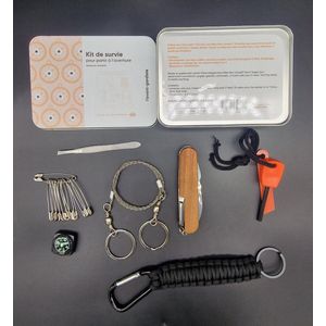 Survival Set - Survival Kit - Kit de Survie - Kompas - Draadzaag - Touw - Veiligheid Spelden - Pincet - Zakmes - Multi Tool - Vuur Steen - Robinson - Blik