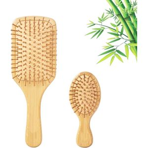 Set van 2 Bamboe Haarborstels - Duurzame Houten Peddelborstel voor Kinderen en Volwassenen