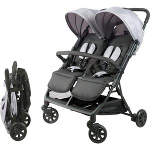 Dubbele Kinderwagen - Buggy - Dubbele Wandelwagen voor Kinderen/Baby's - Ultracompact - Opvouwbaar en Draagbaar - met Opbergtassen en Ramen - Veilig