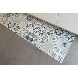 JYG Vloerkleed Keulen - Keukenloper - Keukenmat - Vinyl - Vintage - 80x540cm - Blauw - Beige