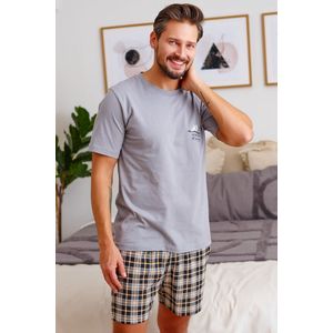 Doctor Nap Katoenen Pyjama Heren Volwassenen | Korte Mouw Korte Broek | Shortama Heren | Pyama Heren Volwassenen | To Do List Grijs PMB.5153 S