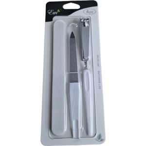 EM Milano Manicure set - Pedicure set - 4-delig - Nagelvijl - Buffervijl - Nagelknipper - Nagelriem verwijderaar - Wit