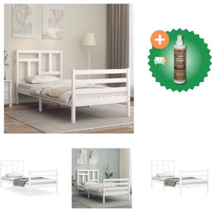 vidaXL Bedframe met hoofdbord massief hout wit 90x200 cm - Bed - Inclusief Houtreiniger en verfrisser