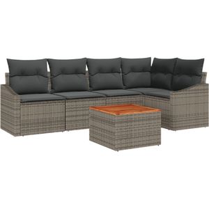vidaXL - 6-delige - Tuin - Sofa - Set - met - Kussens - Grijs - Poly - Rattan - Acacia