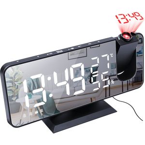 Gloovon® - Wekker Radio - Digitale Wekker - Digitale klok slaapkamer - Met projectiefunctie - Dimbaar LED display - USB-gevoed - Kinderwekker - Alarmklok - Zwart