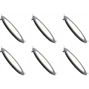 LED Downlight Slim 6 Pack - Inbouw Rond 6W - Dimbaar - Natuurlijk Wit 4200K - Mat Zwart Aluminium - Ø120mm