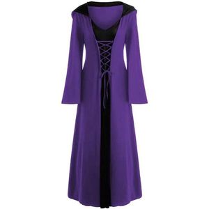Allecto plus - Middeleeuwse jurk met vierkante hals en flare mouwen voor Halloween party - Lange retro jurk met vetersluiting - Gothic stijl kostuum voor meisjes