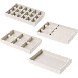 Sieraden Organizer Tray - 4 Stapelbare Fluwelen Opbergdozen in Beige
