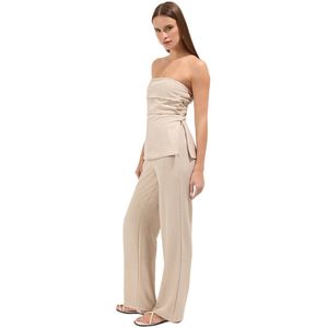 Trendyol Khaki Linnenlook Strapless Blouse En Broek Geweven Top-Bottom Set Twoss25Au00092