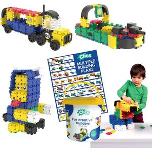 Clics Build & Play 10-in-1 bouwblokken– DUURZAAM SPEELGOED gemaakt van GERECYCLEERDE kunststof- bouwset 10 in 1 - speelgoed 4,5,6,7,8 jaar jongens en meisjes- educatief speelgoed- Montessori speelgoed- constructie speelgoed