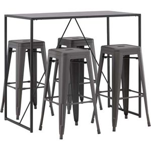 Brea barmeubelset bartafel zwart en 4 Tempe barstoelen dunkergrijs.