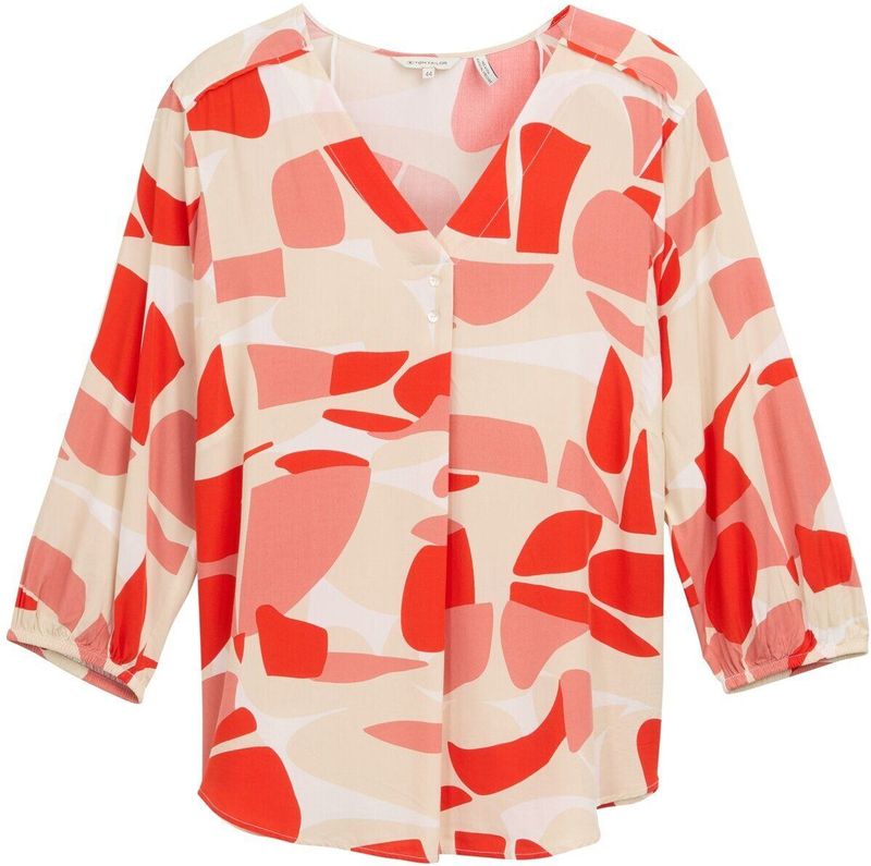 TOM TAILOR - Blouse - Champagne - Rood - Watermeloen Rood - Offwhite