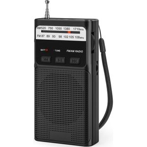 SNQ Kleine Am/Fm-Radio - Met Mp3-Mogelijkheid En Hoofdtelefoonaansluiting - Draagbare Radio - Radio Met Koord En Licht - Zwart