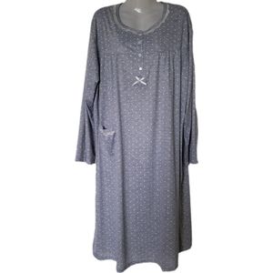 Dames - Nachthemd - Lange Mouwen - Kleur Grijs/Wit - Maat 58 - Cadeau - Moederdag - Kerst