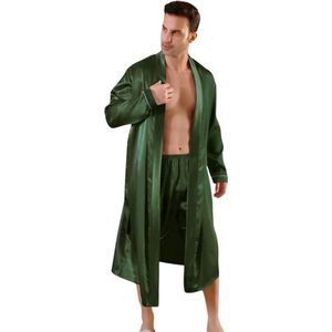 Livano Satijnen Badjas Heren - Kimono - Kamerjas - Satijn - Ochtendjas - Pyjama - Groen - Maat XL