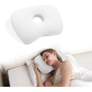 Hoofdkussen - slaapkussen - Oorpiercing kussen - Ergonomisch contour - met gat voor CNH en oorpijn, ontsteking, doorligwonden voor zijslapers, katoenen en polyester zijslaperkussen, wasbaar en verstelbaar oorbeschermingskussen, Wit