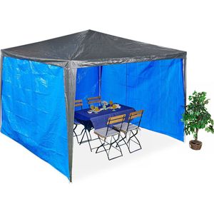 Relaxdays zijwanden partytent - 2x3 m - set van 3 - tuintent wanden - zijkanten - blauw