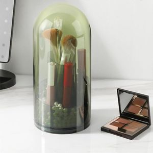 Navaris Make Up Kwasten Houder Draaibare Makeup Organizer Met Handvat en Deksel Met Kralen Makkelijk te Sluiten Bescherm je Kwasten Groen Eye Shadow Brush Holder Organizer Stand - Opbergdoos voor Cosmetica .