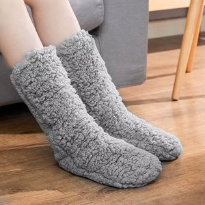Antislip Siliconen Vloersokken Dames – Warme Fluwelen Koraalfleece Huissokken voor Herfst & Winter – Comfortabele Slaap- en Sneeuwsokken – Effen Kleur, Warme Antislip Sokken