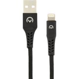 Mobilize Nylon USB-A naar Apple Lightning Kabel MFI 1 Meter - Zwart