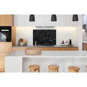 Spatscherm Keuken - Kookplaat Achterwand - Spatwand Fornuis - 120x80 cm - Marmer print - Steen - Zwart - Wit - Aluminium - Wanddecoratie - Muurbeschermer - Hittebestendig