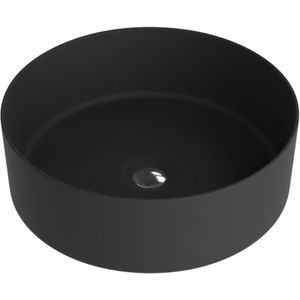 LAVITA® Opzetwastafel MERIDA Ronde Keramische Wastafel voor Badkamer en Gastentoilet - 370x370x120 mm - Zwart Matt - Wasbak met dunne rand - Keramik Waskom opbouw zonder kraangat en zonder overloop