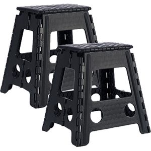 2x stuks inklapbaar keukenkrukje/opstapjes zwart 40 x 32 cm - Keuken/badkamer/slaapkamer krukjes