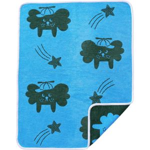 Klippan wiegdeken chenille katoen Flying Dog blauw/groen