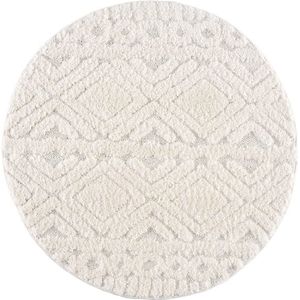 Flycarpets Solace Rond Vloerkleed Creme - Geruit - 120 cm - Hoogpolig Tapijt