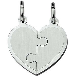 Vriendschapshartje® Zilveren breekhartje puzzel mat gediamanteerd - hanger met 2 zilveren Jasseron kettingen 50cm 1mm - hart hanger - breekhart