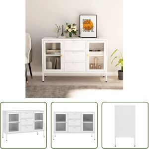 The Living Store Dressoir - Staal en gehard glas - 105 x 35 x 70 cm - Wit