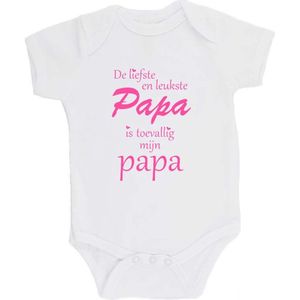 100% katoenen Romper ""De liefste en leukste Papa is toevallig mijn papa"" Vader Vaderdag Unisex Katoen Wit/roze 68/74
