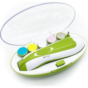 Elektrische Nagelvijl - Groen - Baby Nagelverzorging - Ook Voor Volwassenen - Veilig en Zacht voor Baby's - Inclusief 6 Diverse Vijl koppen incl. Polijstkop - Waterbestendig - Manicureset Baby - LED Licht - Baby Cadeau