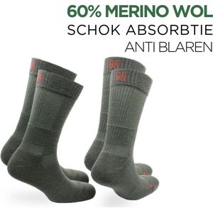 Norfolk - 2 Paar - 60% Merino Wol Sokken - Anti Blaren Wandelsokken met Schok Absorptie - Wollen Sokken - Groen - Maat 39-42 - Leonardo