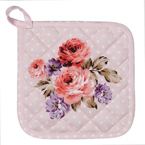 Clayre & Eef Pannenlap 20x20 cm Roze Paars Katoen Vierkant Bloemen Afgiet Pannenlap