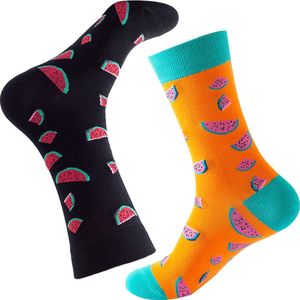 Sokken - 2 paar - Watermeloenen - Zwart - Oranje - Maat 37-44