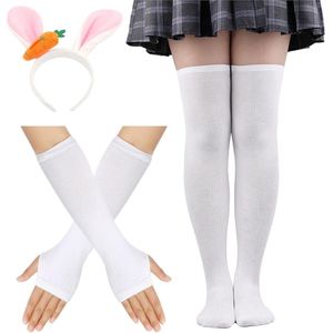 Extra lange witte dij-hoge sokken voor dames - kniesokken voor sport en cosplay