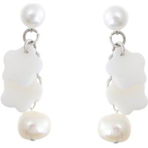 Behave – Oorbellen – 925 Sterling Zilveren Oorbellen met Bloemvormige Schelpen en Zoetwaterparel