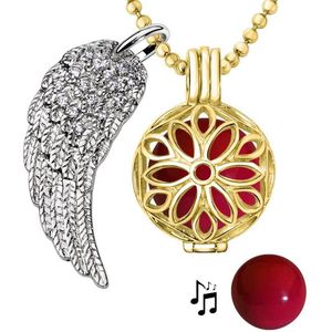 Quiges Engelenroeper 18mm Bolhouder met Ketting 90cm en Bolletje - Dames - Goudkleurig Bloem - EBS18167