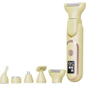 Nuvado Oplaadbare 5-in-1 Elektrische scheerapparaat Voor Vrouwen - Geel - Waterdichte Scheerapparaat Voor Oksels - Benen - Bikinilijn - Armen - Neus en Oren - Reizen - Ladyshave voor Vrouwen - LadyGroomer - Ladyshaver