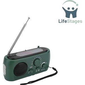 LifeStages - Opwindbare Radio - Noodradio - Draagbare Radio op Zonne-Energie met LED-Zaklamp - AM/FM-Radio op Zonne-Energie met LED-Zaklamp - Noodoplader voor Buiten Kamperen