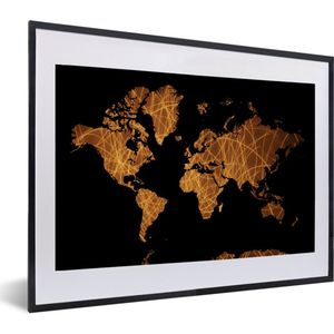 Fotolijst incl. Poster - Wereldkaart - Zwart - Goud - 60x40 cm - Posterlijst