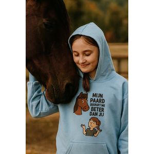 Kinder Hoodie “Mijn paard begrijpt mij beter” – Blauw – Unisex Trui 3-4 Jaar – Comfortabel & Perfect voor Paardenliefhebbers