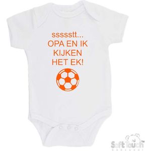 100% katoenen Romper ""ssssstt Opa en ik kijken het EK"" Unisex Katoen Wit Oranje Maat 56/62