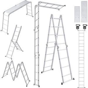 Multifunctionele Aluminium Ladder 4x4 - 6-in-1 Vouwladder tot 150 kg met Platform
